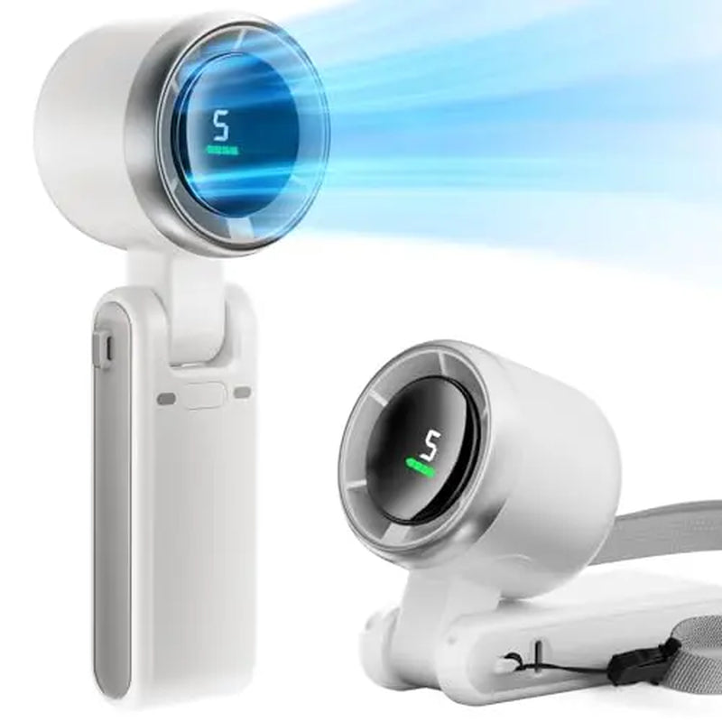 Portable Handheld Turbo Fan, 5 Gear Wind, Battery Operated, up to 12 Working Hours, 3 in 1 Hand Fans with Air Turbo Tech Cooling Fan for Outdoor Activities, Travel, Beach