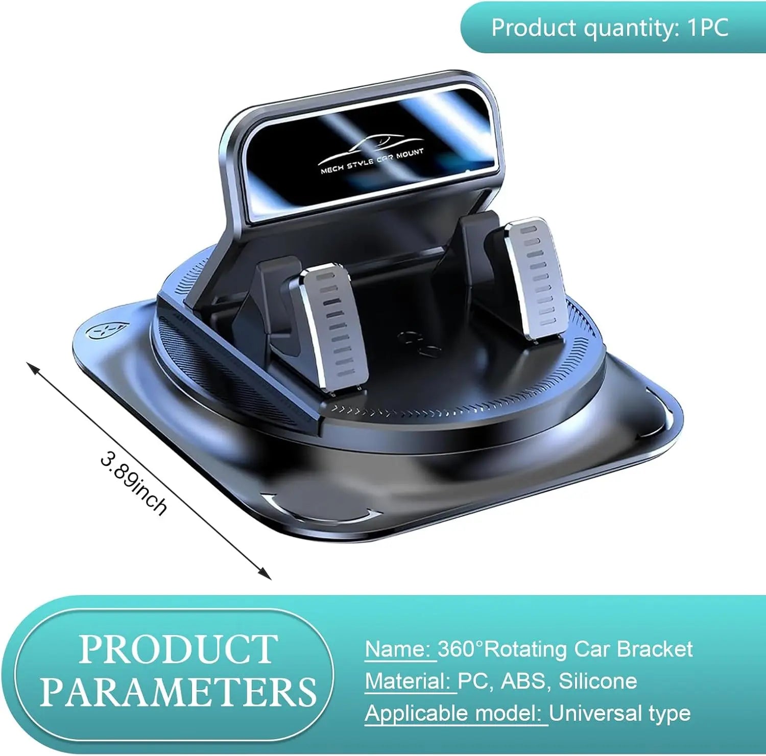 Universal Car Phone Mount, 360° Rotatable Dashboard Phone Holder with Anti-Slip Stable Base, Compatible with All Smartphones