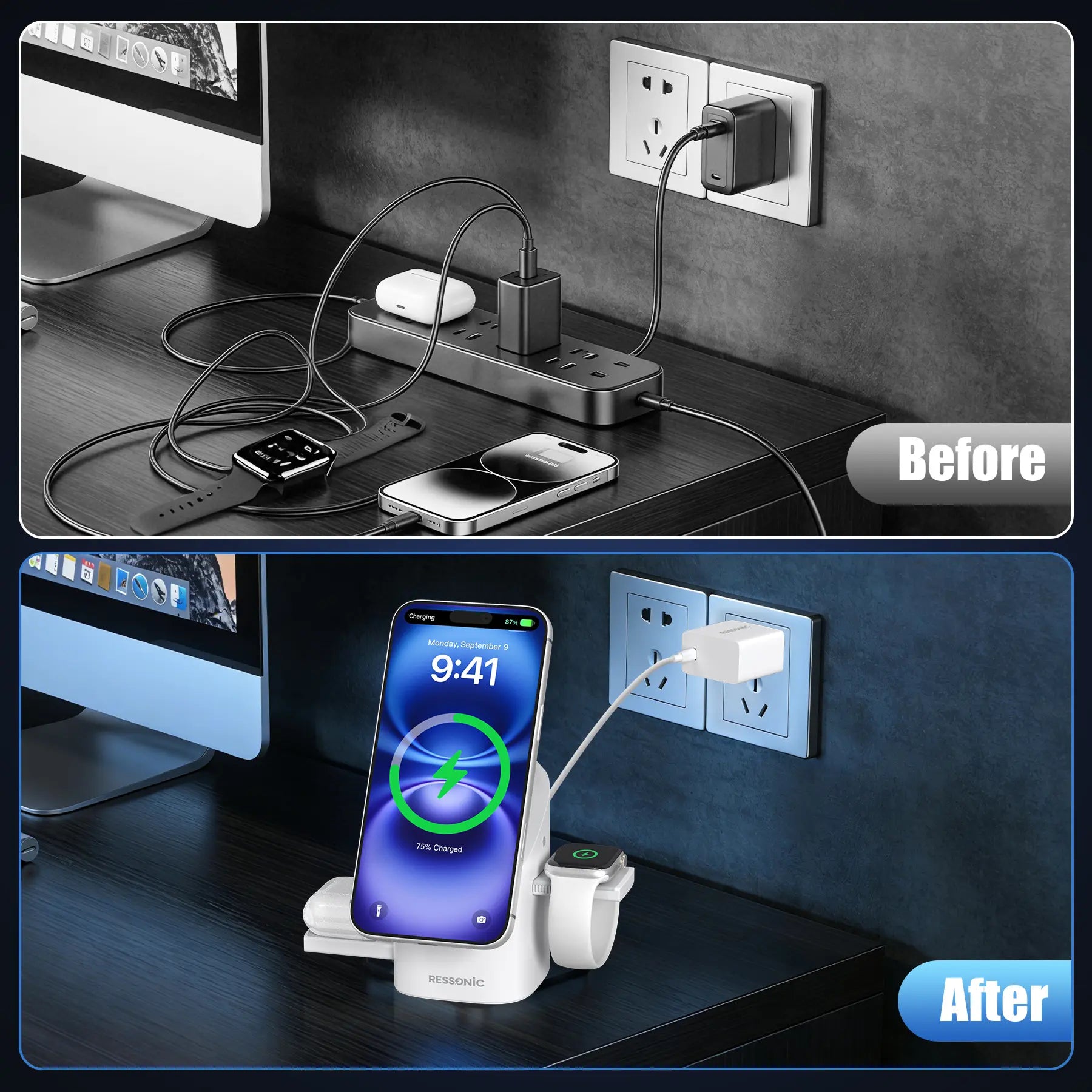 3 in 1 Wireless Charging Station for Iphone & Samsung, Qi 2 Certified 15W Fast Magnetic Charger Stand with 30W Adapter for Magsafe Iphone 17/16/15/14/13/12 Pro Max, Airpods, Apple & Galaxy Watch