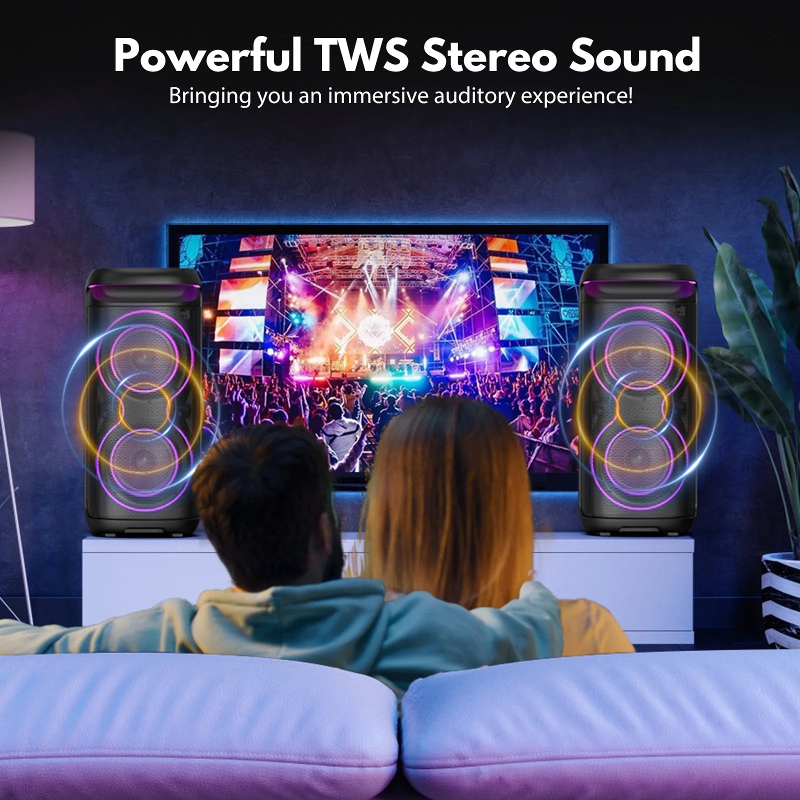 Large Party Speaker, Bluetooth Speaker with Dazzling Rgb Light, Two 6.5'' Subwoofer, T20