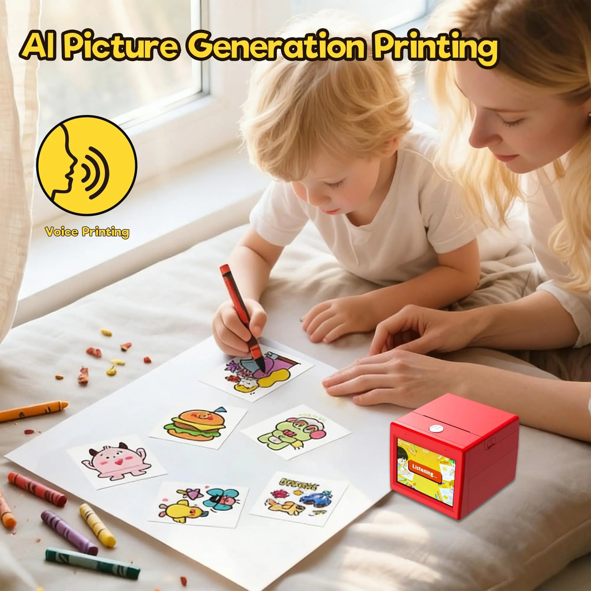 AI Sticker Printer, Smart AI Voice Printer with Screen, Mini Thermal Label Maker for Home & DIY, Inkless Voice-Activated Image