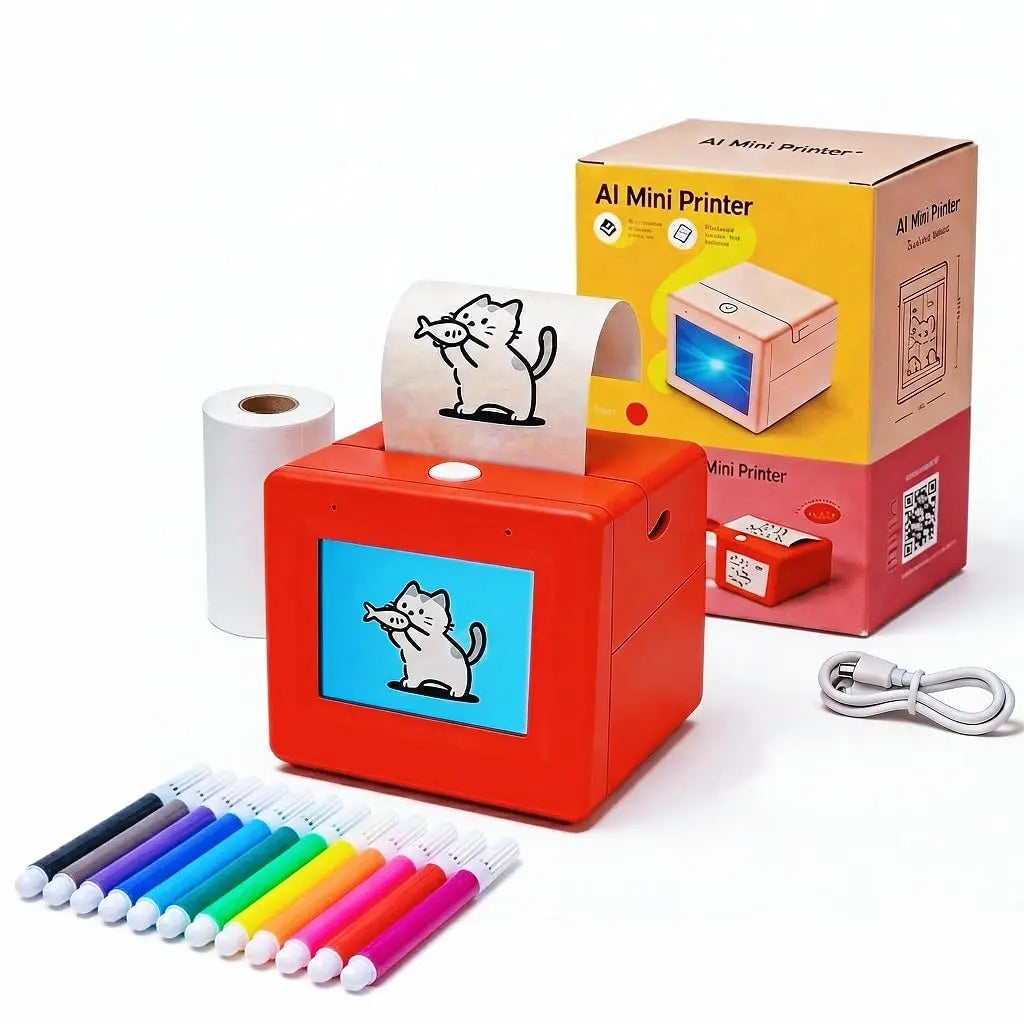 AI Sticker Printer, Smart AI Voice Printer with Screen, Mini Thermal Label Maker for Home & DIY, Inkless Voice-Activated Image
