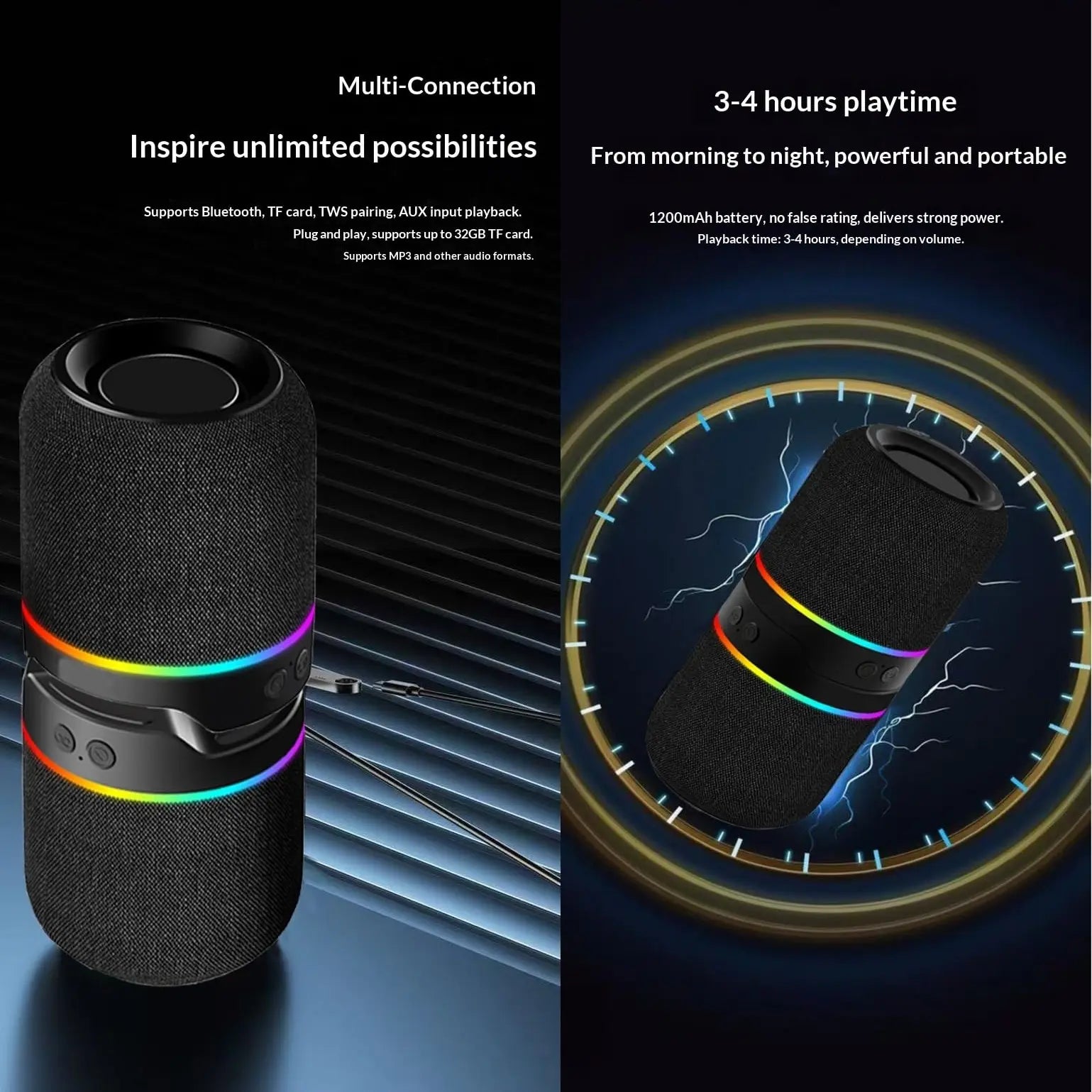 2-IN-1 Wireless Speaker Bluetooth, Multifunctional Wireless Speaker, Twist and Split to 2 Speaker, FM Radio, Magnetic Audio System, for Home/Outdoor/Beach/Party, [Stromberg] [TWIN-2] Stereo Audio