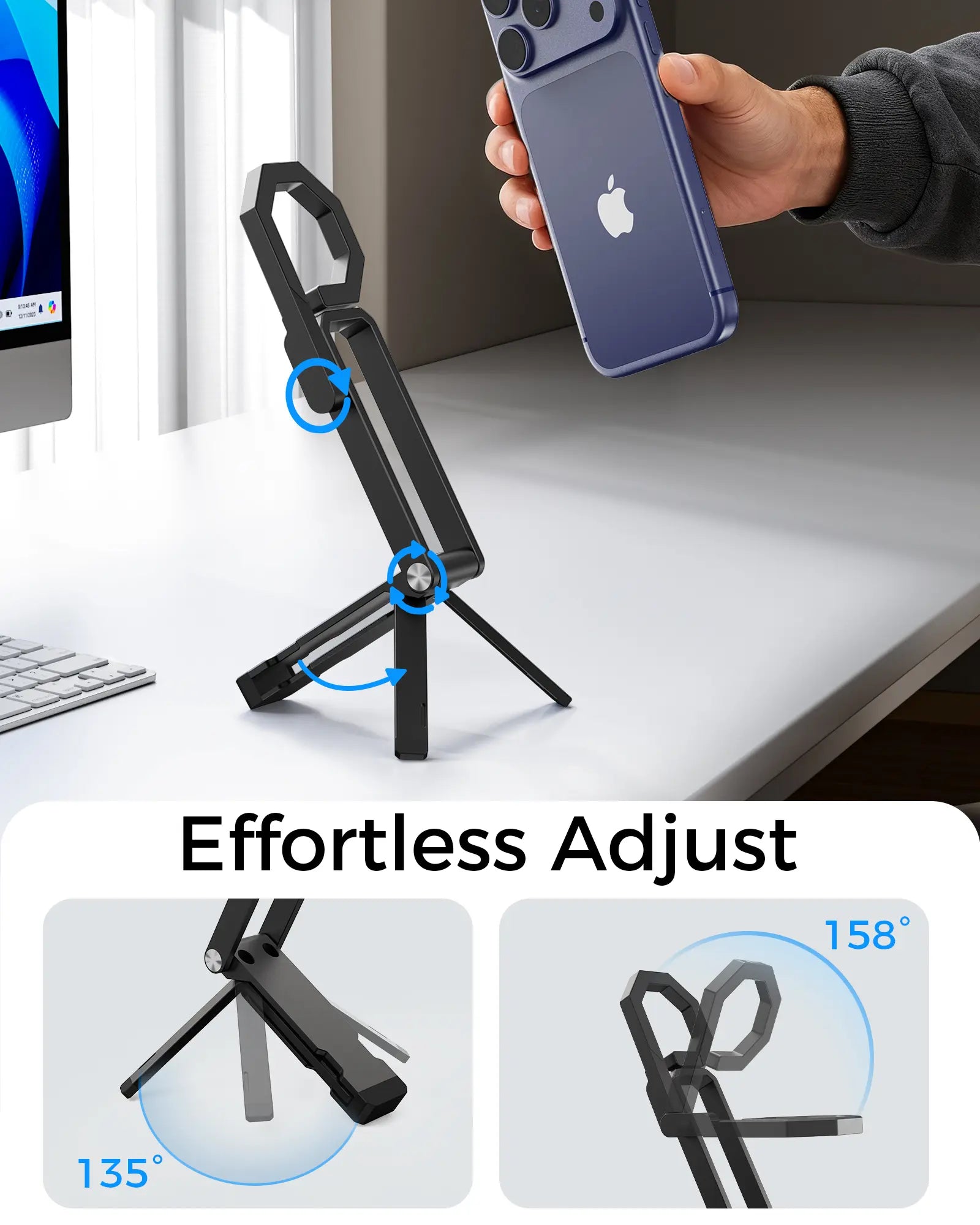 LULULOOK Rugged Magnetic Phone Tripod Stand for Iphone/Pixel 10 - Portable Strong Magnetic Phone Holder for Magsafe - Tripod Mount for Iphone 13/14/15/16/17 Pro Max & Air Black, Universal Compatibility, Stable & Portable, Versatile Usage