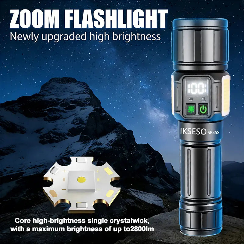 IKSESO Super Bright Flashlight Dual Switch Side COB Light Bottom Magnetic Home Version 3000 Mah