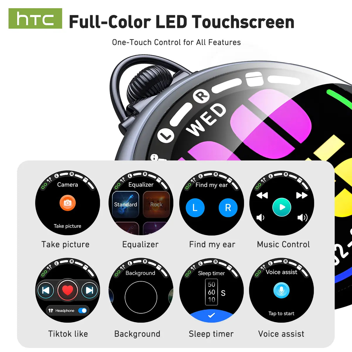 HTC NE71 Wireless Earbuds Bluetooth 6.0 Earphones Touchscreen Earbuds, Suitable for Office, Sports, Study and Audio Calls, Waterproof Headsets, Long Battery Life Built-In Microphones Bluetooth Headphones