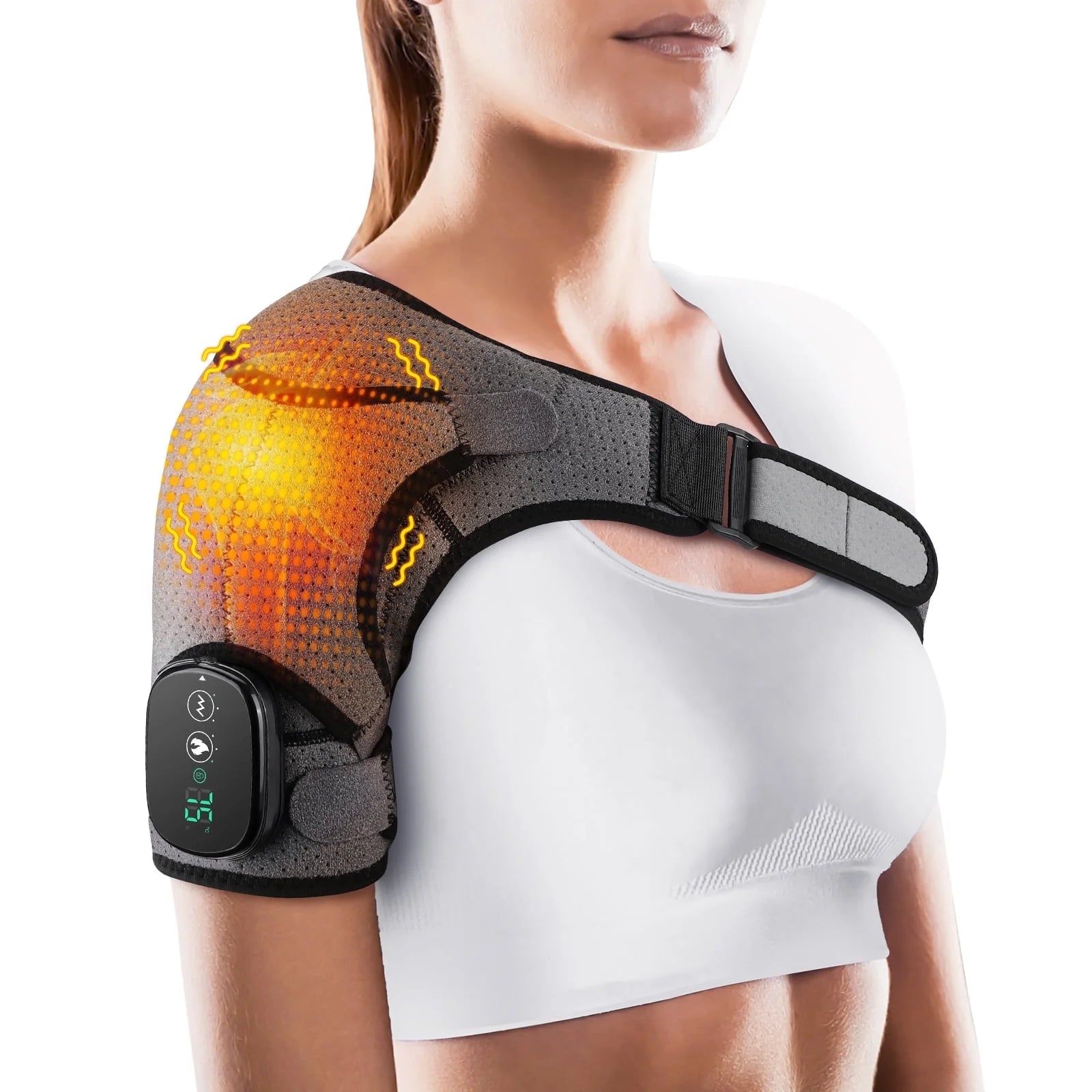Heated Shoulder Brace, Shoulder Heating Pad with Massage, Electric Cordless Heated Shoulder Wrap with 3 Heating & Vibration Levels, Vibration Heated Shoulder Massager for Men Women Relaxation