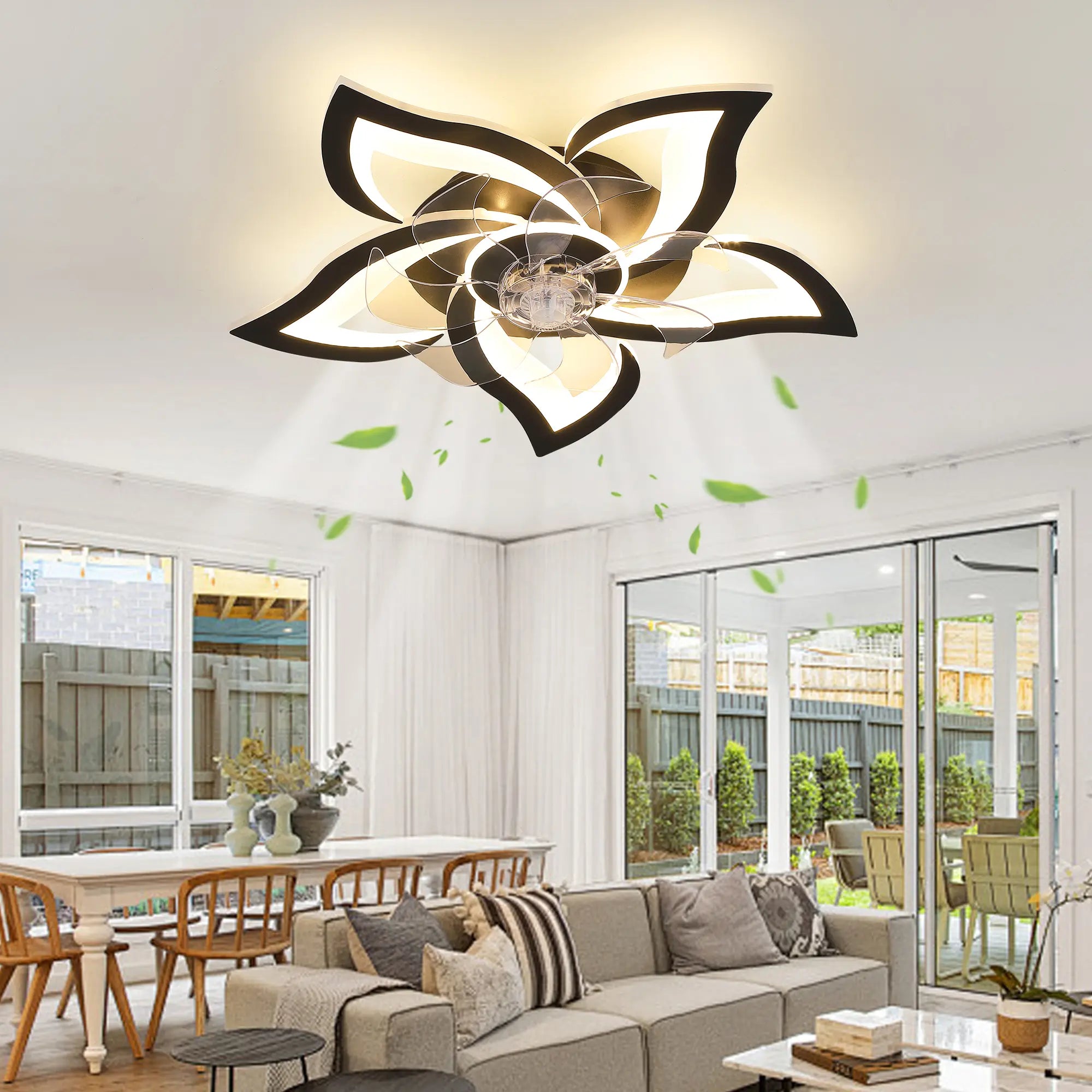 Ceiling Fan with Lights Remote Control, Black Ceiling Fan with Light, 6 Speeds 3 Light Color Flush Mount Ceiling Fan for Kitchen Bedroom