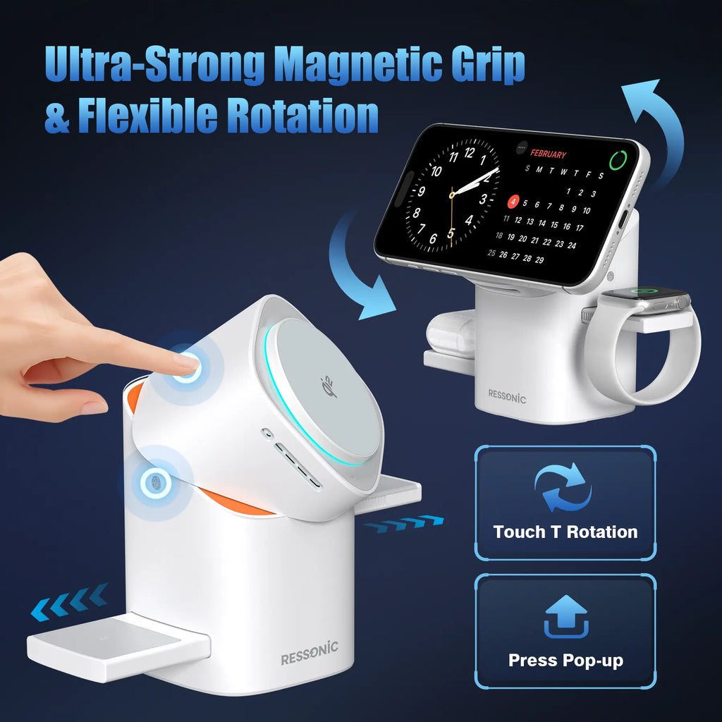 3 in 1 Wireless Charging Station for Iphone & Samsung, Qi 2 Certified 15W Fast Magnetic Charger Stand with 30W Adapter for Magsafe Iphone 17/16/15/14/13/12 Pro Max, Airpods, Apple & Galaxy Watch