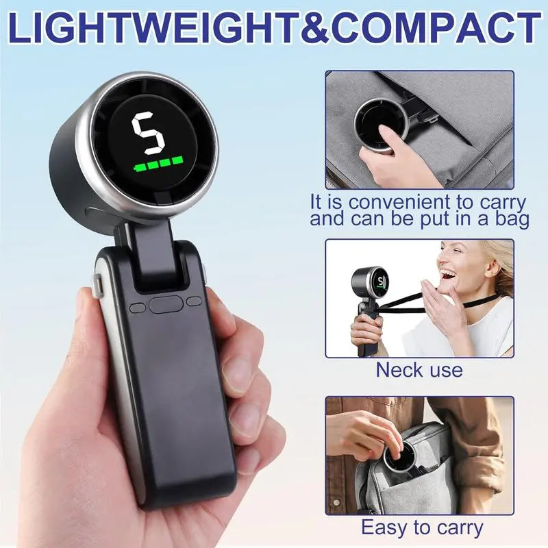 Portable Handheld Turbo Fan, 5 Gear Wind,4000Mah Battery Operated, up to 10 Working Hours, 3 in 1 Hand Fan Rechargeable with Air Turbo Tech Cooling Fan for Outdoor Activities, Travel, Working Fathersdaygift