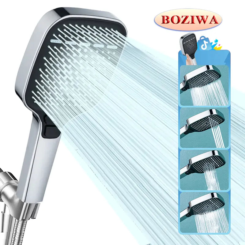 Boziwa Handheld Infinite Sliding Knob Shower Head High-Pressure Power Wash - 4-Setting Massage Spray, 60'' Hose,Chrome Finish, Easy Install,Low Flow,Anti-Clogging Nozzles