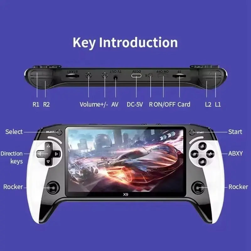 X9 Handheld Game Console, Rechargeable Portable Gaming Machine, 5.5 Inch HD Screen, Retro Arcade with 3500 Games, Home & Travel Use
