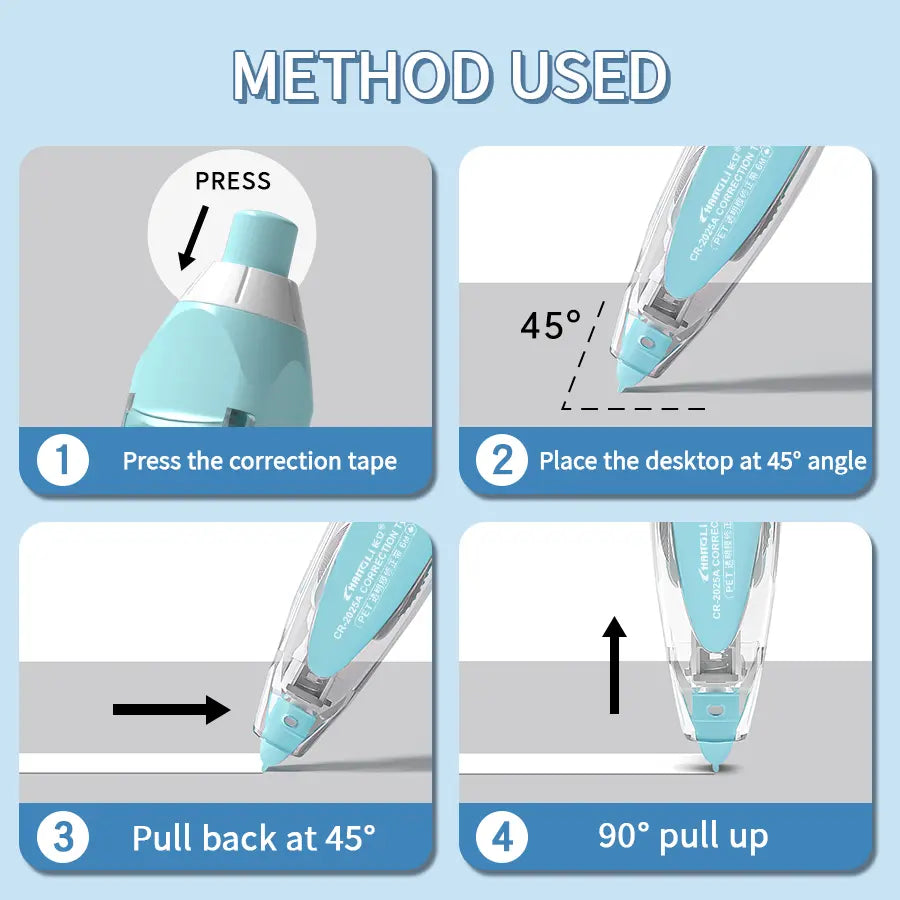 Correction Tape, Replaceable Core Design, Push-Button Design, Pen-Shaped Design, Office Supplies, School Supplies.