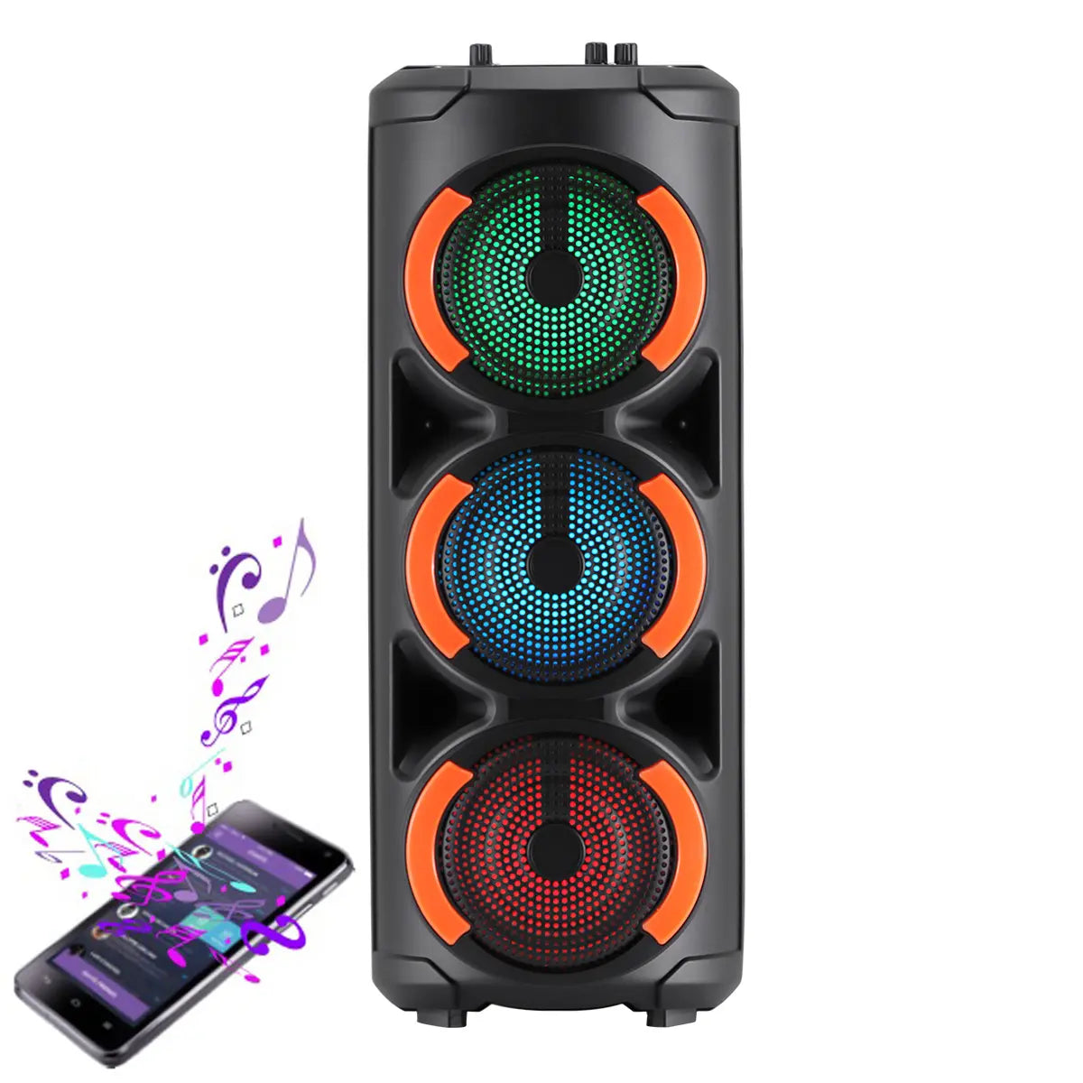 Portable Bluetooth PA Speaker 3 * 6.5" Woofer Wireless Karaoke Speaker TWS Rechargeable FM Radio Remote Control Microphone LED Lighting Stereo