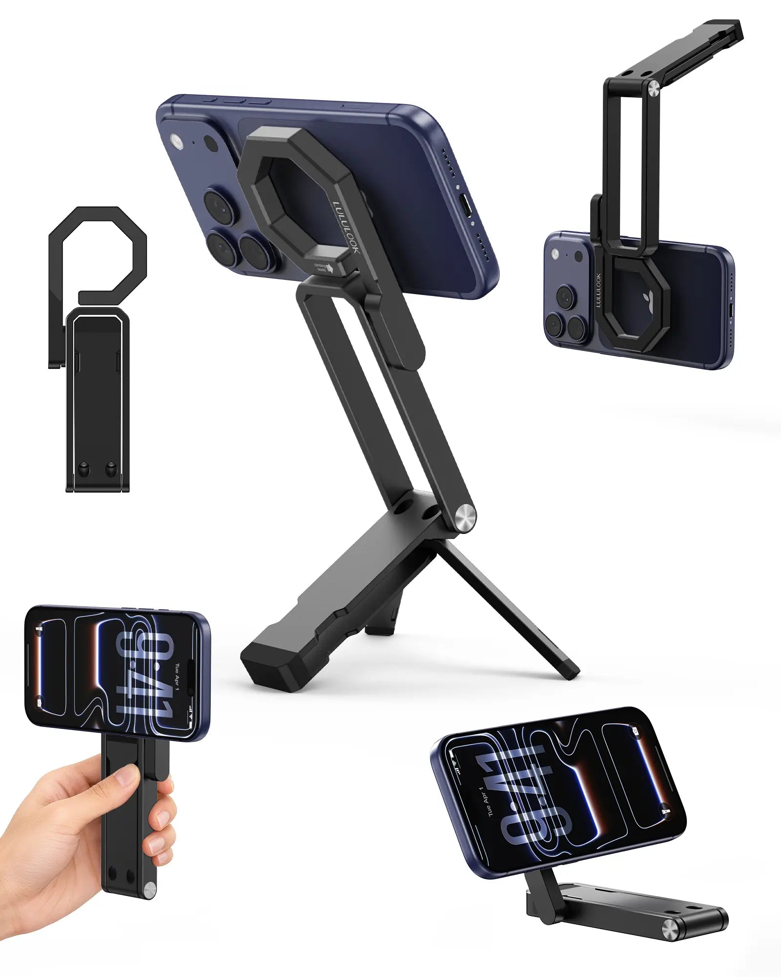 LULULOOK Rugged Magnetic Phone Tripod Stand for Iphone/Pixel 10 - Portable Strong Magnetic Phone Holder for Magsafe - Tripod Mount for Iphone 13/14/15/16/17 Pro Max & Air Black, Universal Compatibility, Stable & Portable, Versatile Usage