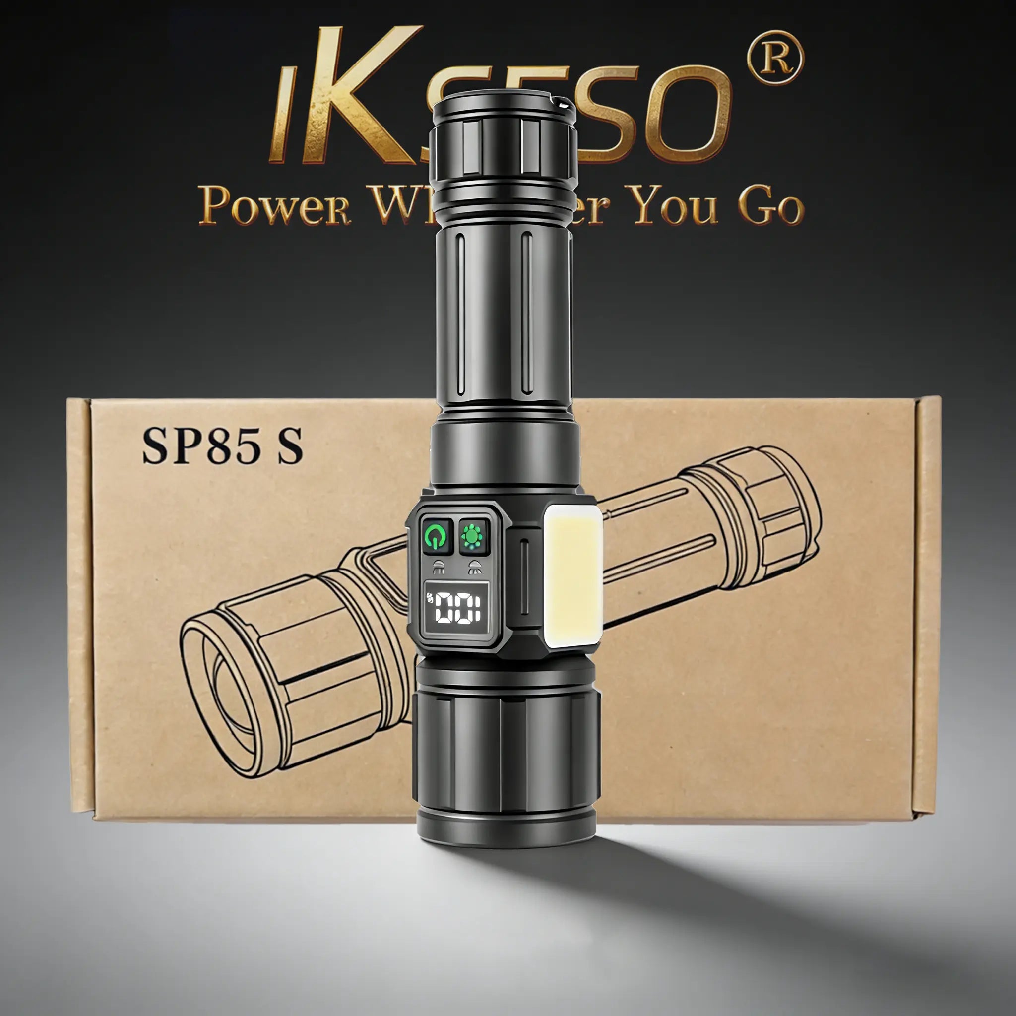 IKSESO Super Bright Flashlight Dual Switch Side COB Light Bottom Magnetic Home Version 3000 Mah
