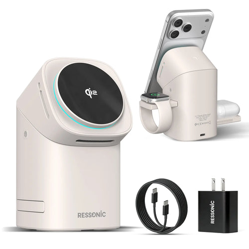 3 in 1 Wireless Charging Station for Iphone & Samsung, Qi 2 Certified 15W Fast Magnetic Charger Stand with 30W Adapter for Magsafe Iphone 17/16/15/14/13/12 Pro Max, Airpods, Apple & Galaxy Watch