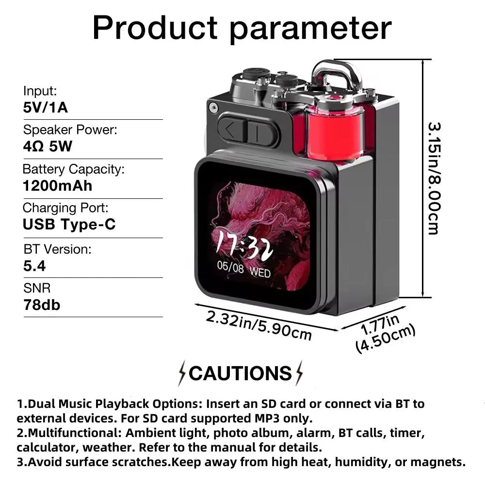 Portable Small Speaker, USB Rechargeable Wireless Mini Speaker with Touch Screen, Multifunctional Wireless Mini Speaker for Outdoor Travel, Home Showering, Audio