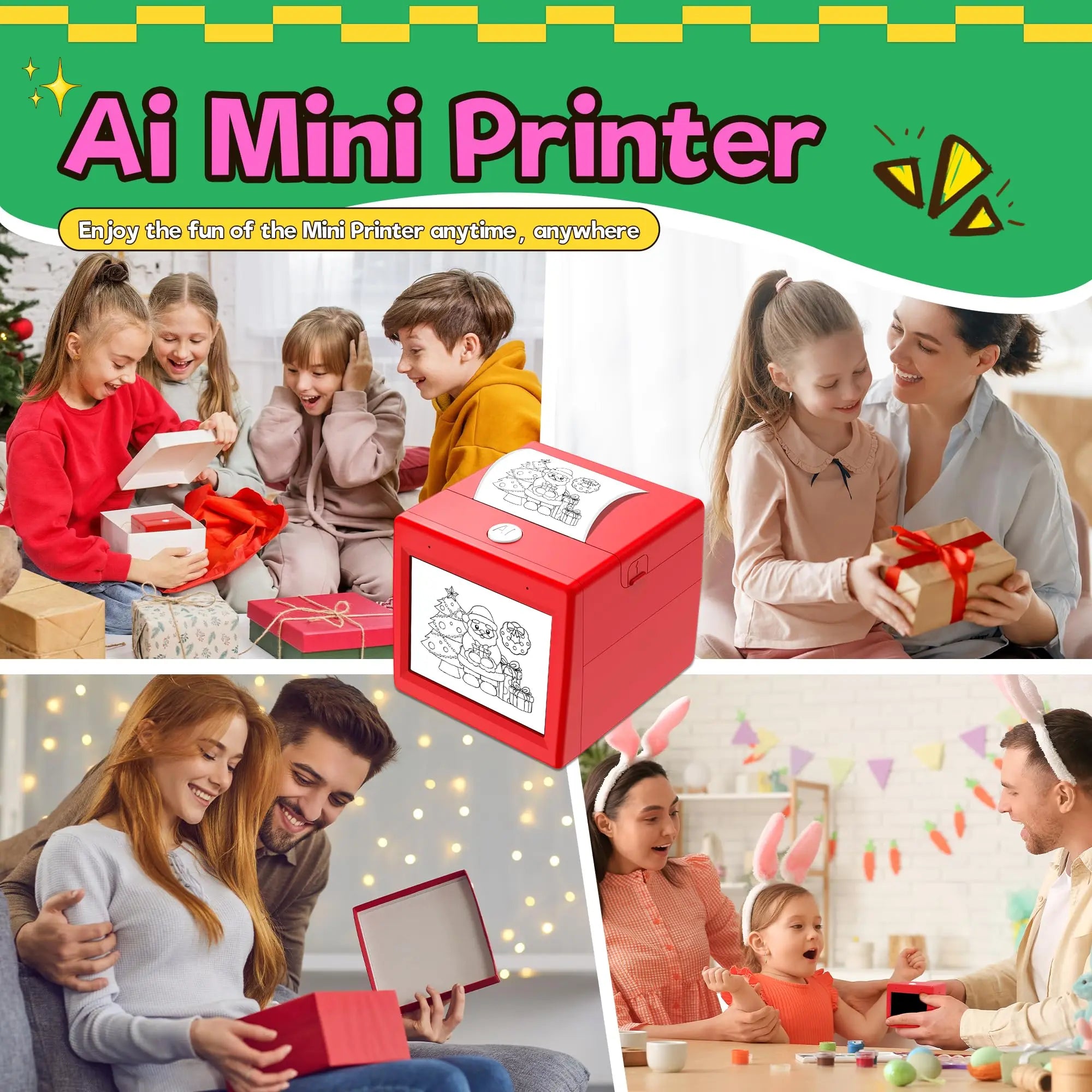 AI Sticker Printer, Smart AI Voice Printer with Screen, Mini Thermal Label Maker for Home & DIY, Inkless Voice-Activated Image