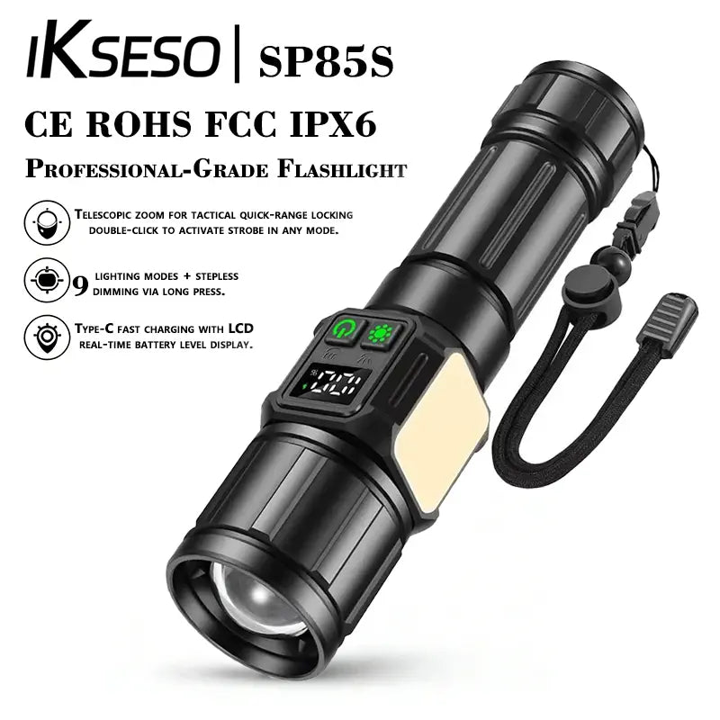 IKSESO Super Bright Flashlight Dual Switch Side COB Light Bottom Magnetic Home Version 3000 Mah