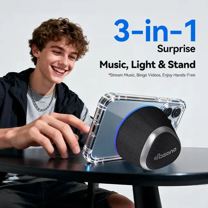 Portable Speaker Phone Stand Gifts: Valentines Gifts for Her Him Adults Teens, 2 in 1 Magnetic Bluetooth Speakers, Loud Sound IPX5 Waterproof, 9 Light Modes, TWS, Home/Office/Travel Essentials-Black