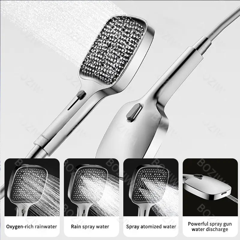 Boziwa Handheld Infinite Sliding Knob Shower Head High-Pressure Power Wash - 4-Setting Massage Spray, 60'' Hose,Chrome Finish, Easy Install,Low Flow,Anti-Clogging Nozzles