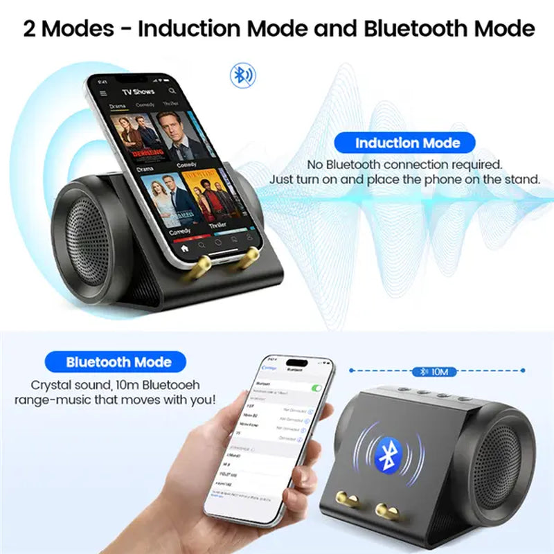【Mother'S Day Gifts】Wireless Induction Speaker Stand for Phone, Portable Audio Amplifier, 2-In-1 Desktop Holder for Smartphone/Tablet, Resonance Sound Technology for Home Office Travel Shower, Gadget Gifts
