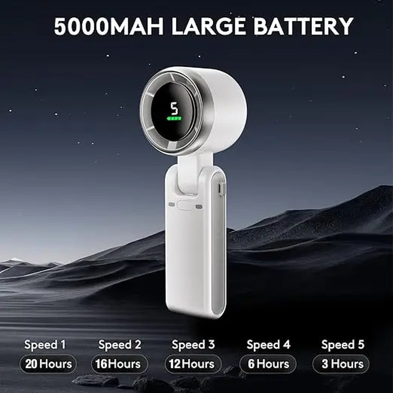 Portable Handheld Turbo Fan, 5 Gear Wind, Battery Operated, up to 12 Working Hours, 3 in 1 Hand Fans with Air Turbo Tech Cooling Fan for Outdoor Activities, Travel, Beach