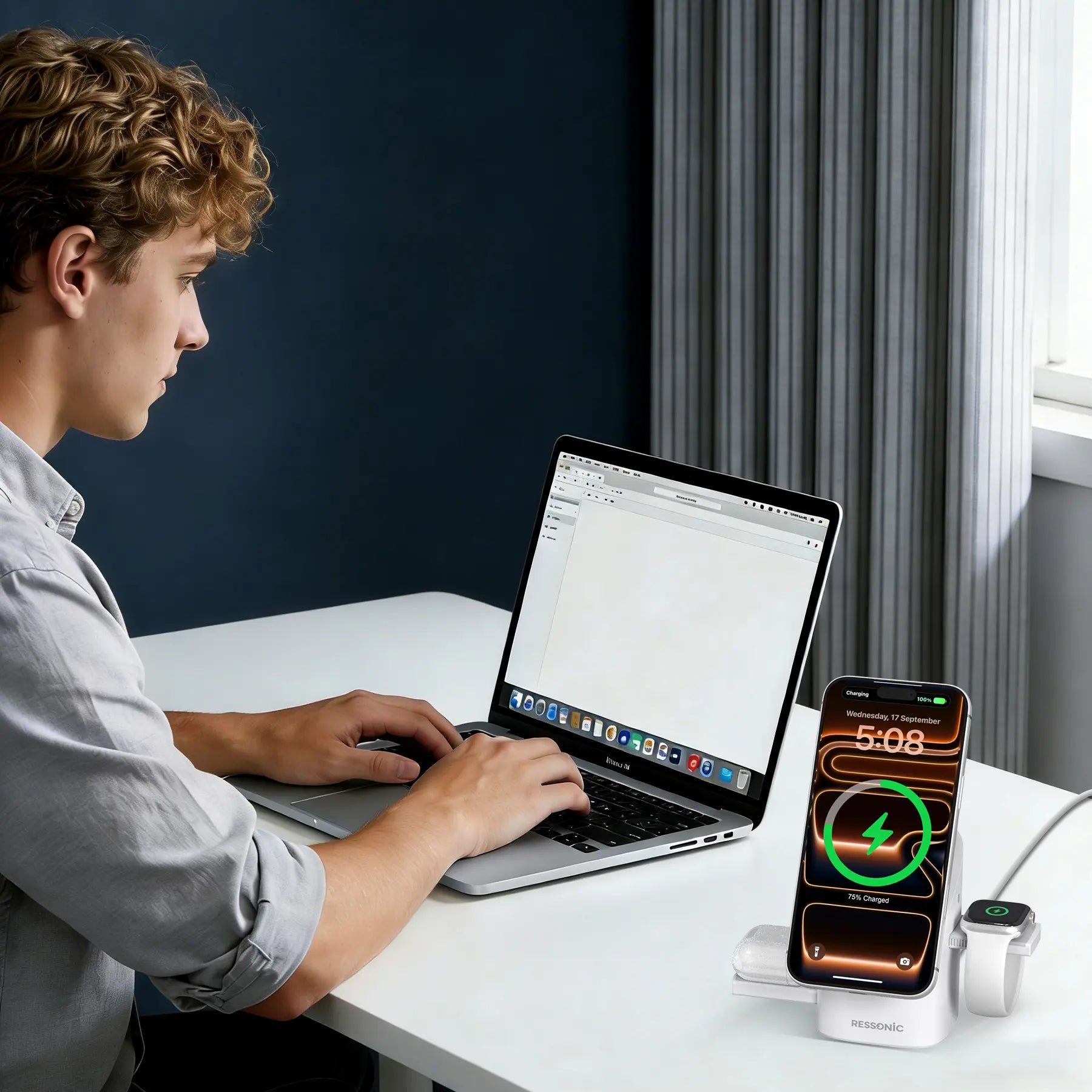 3 in 1 Wireless Charging Station for Iphone & Samsung, Qi 2 Certified 15W Fast Magnetic Charger Stand with 30W Adapter for Magsafe Iphone 17/16/15/14/13/12 Pro Max, Airpods, Apple & Galaxy Watch