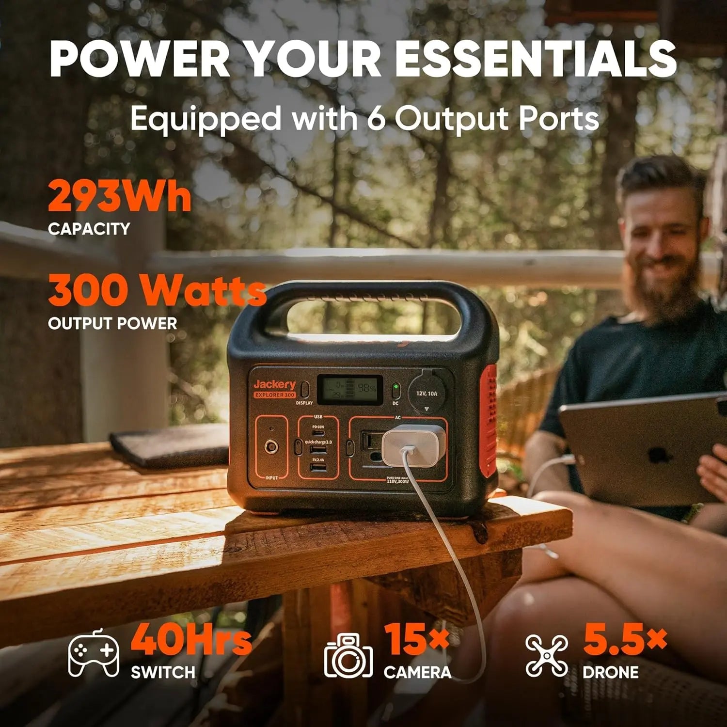 Jackery Solar Generator 300, 290Wh Portable Power Station with 1Xsolar Panel Solarsaga 100W, 300W Pure Sine Wave AC (110V) for RV Camping & Emergency Power