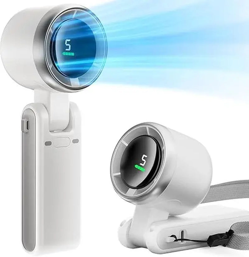 Portable Handheld Turbo Fan, 5 Gear Wind, Battery Operated, up to 12 Working Hours, 3 in 1 Hand Fans with Air Turbo Tech Cooling Fan for Outdoor Activities, Travel, Beach