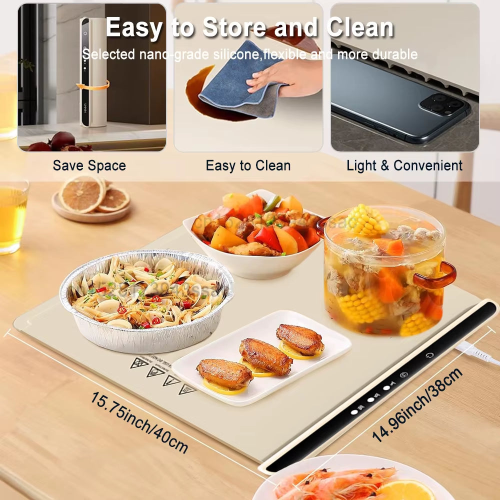 Electric Warming Tray Food Warmer Plate Foldable Portable Smart Food Fast Heating Mat Electric Warming Tray with 3 Tem Setting