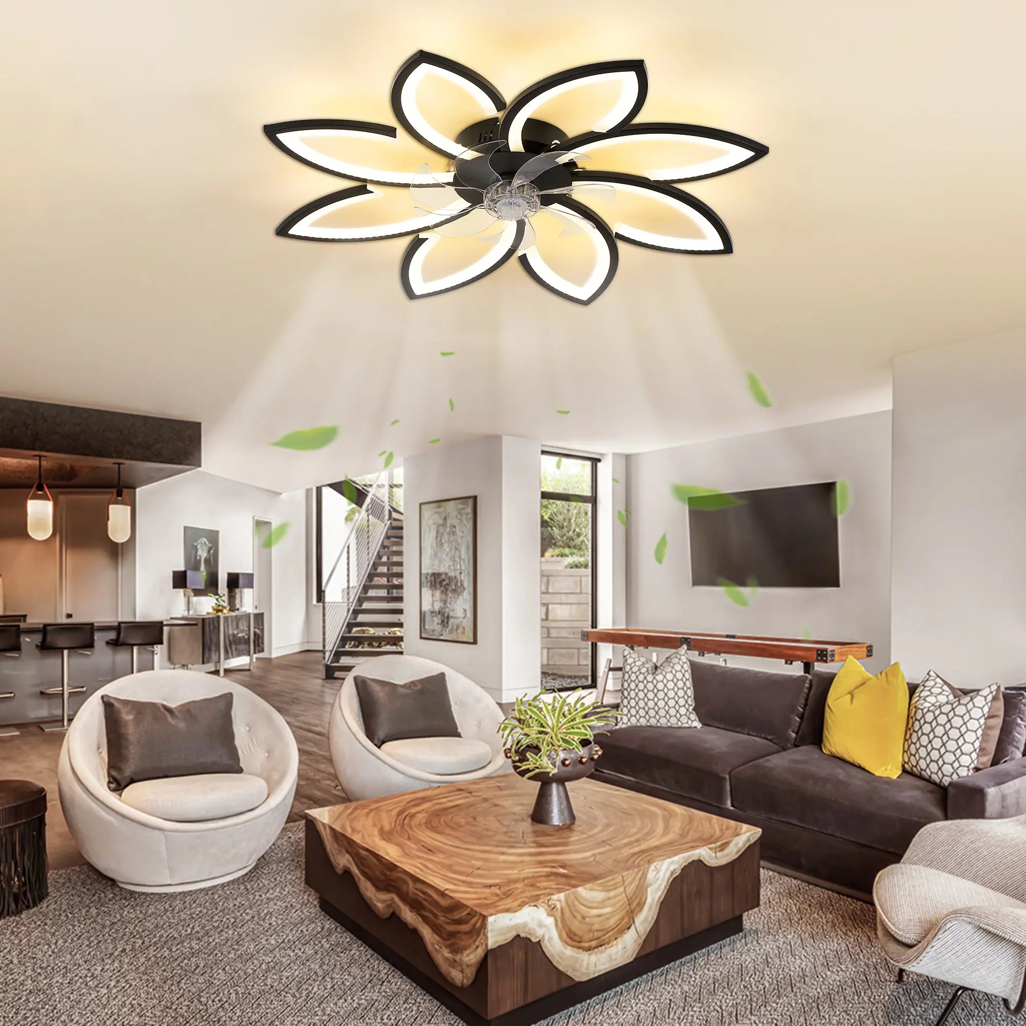 Ceiling Fan with Lights Remote Control, Black Ceiling Fan with Light, 6 Speeds 3 Light Color Flush Mount Ceiling Fan for Kitchen Bedroom