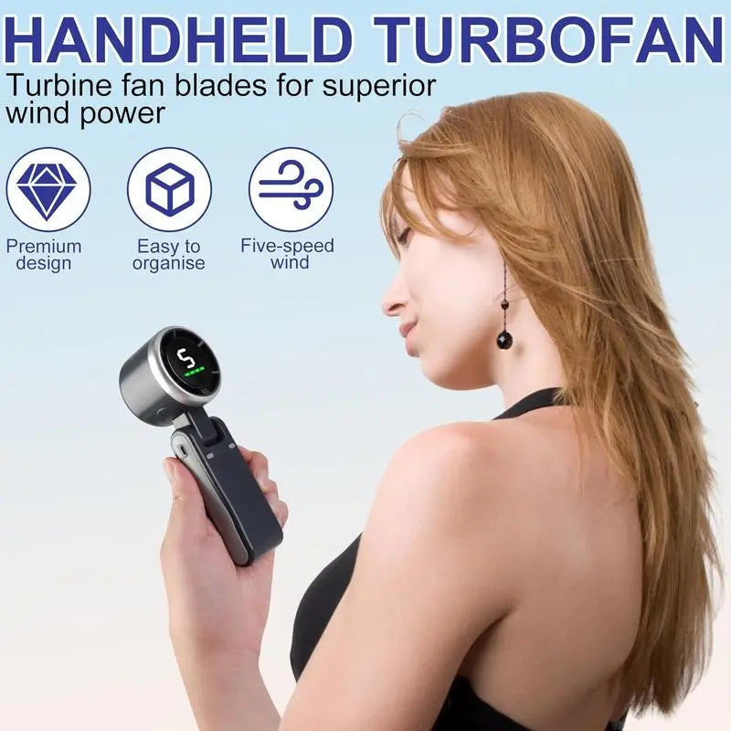 Portable Handheld Turbo Fan, 5 Gear Wind,4000Mah Battery Operated, up to 10 Working Hours, 3 in 1 Hand Fan Rechargeable with Air Turbo Tech Cooling Fan for Outdoor Activities, Travel, Working Fathersdaygift