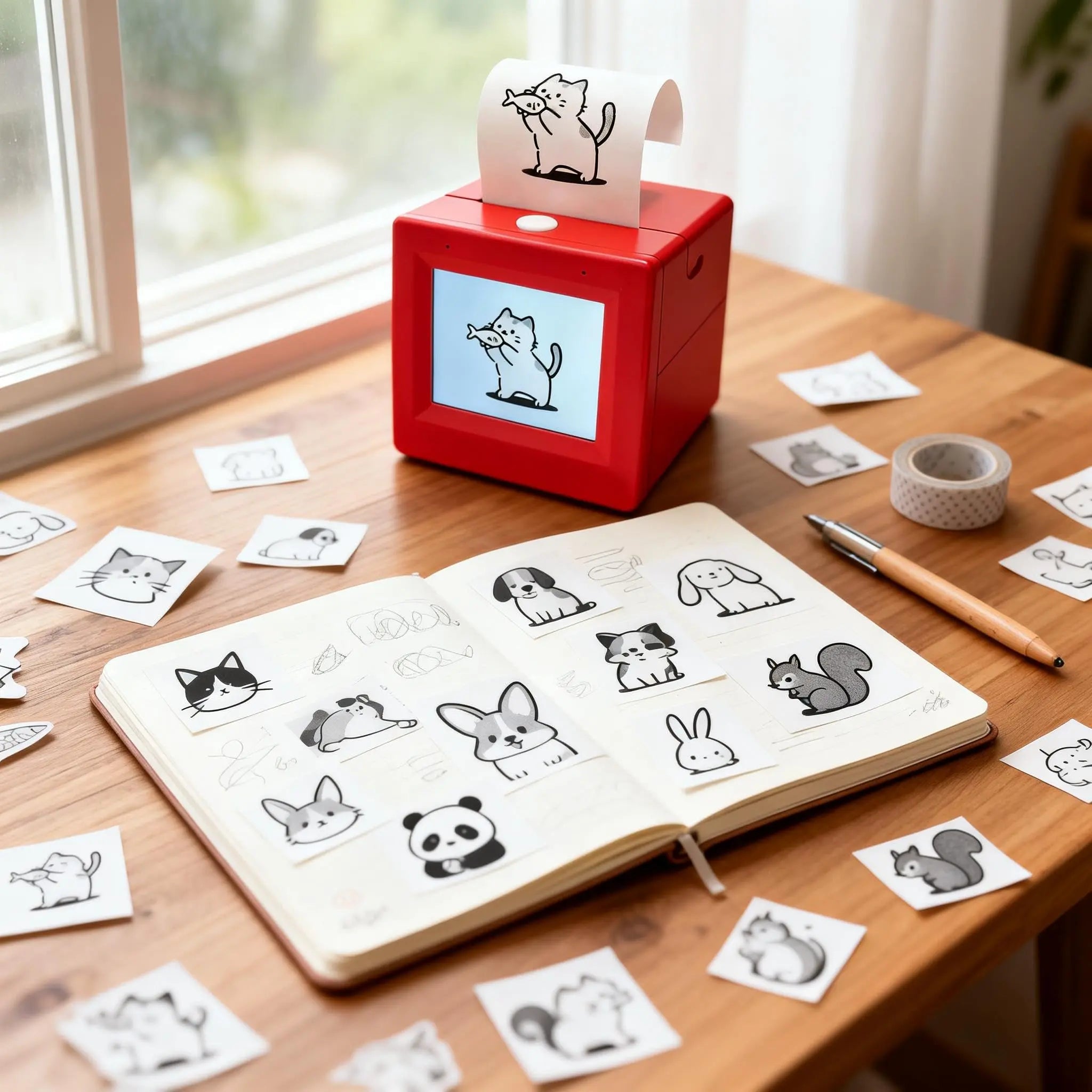 AI Sticker Printer, Smart AI Voice Printer with Screen, Mini Thermal Label Maker for Home & DIY, Inkless Voice-Activated Image