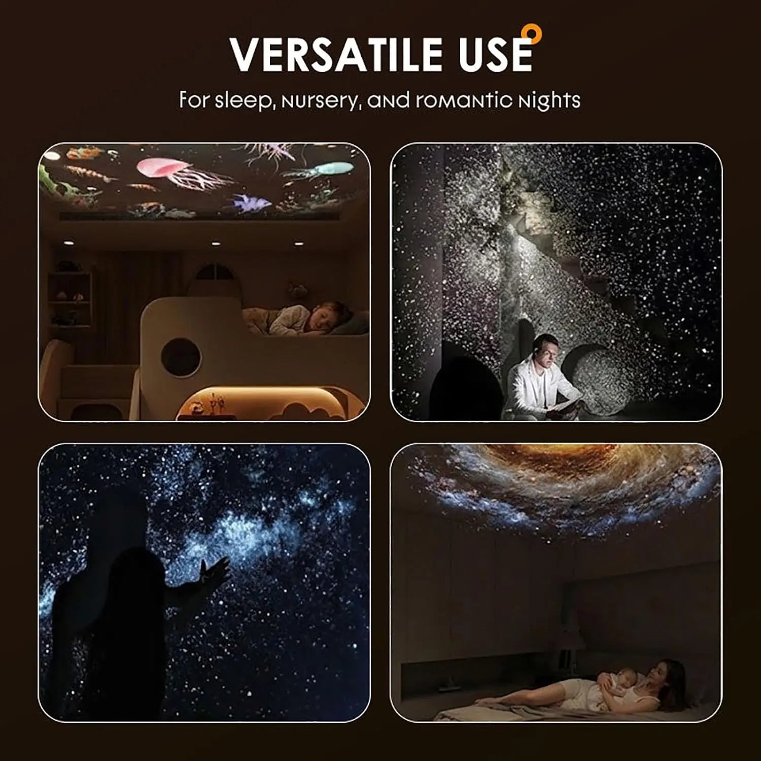 2-In-1 Galaxy Projector & Night Light, 360° Adjustable LED Space Galaxy Lamp, Milky Way Mood Lighting, HD Image Star Projectors for Bedroom Hallway Ceiling Decor