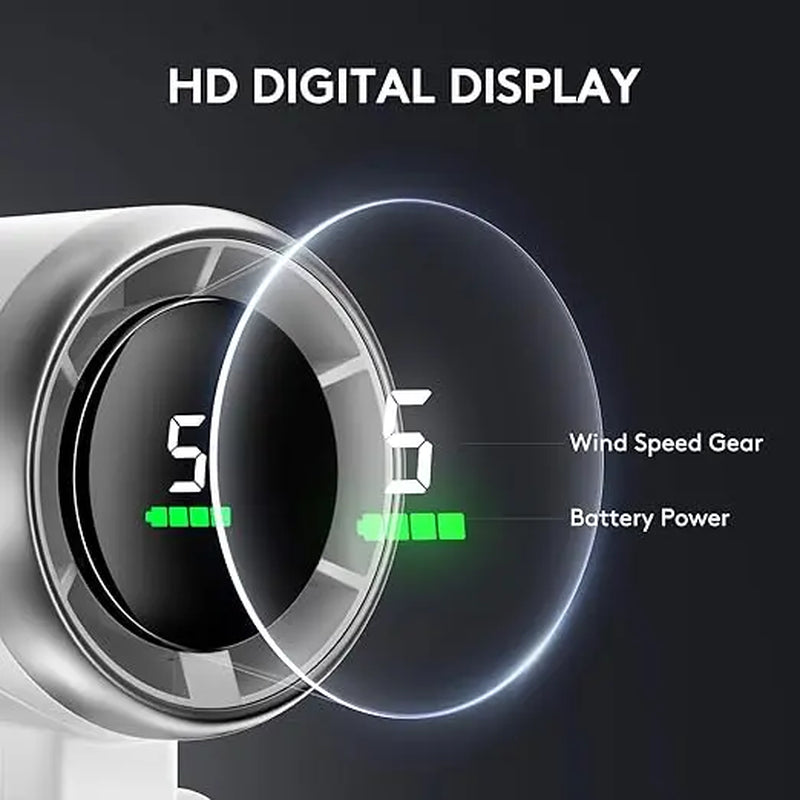 Portable Handheld Turbo Fan, 5 Gear Wind, Battery Operated, up to 12 Working Hours, 3 in 1 Hand Fans with Air Turbo Tech Cooling Fan for Outdoor Activities, Travel, Beach